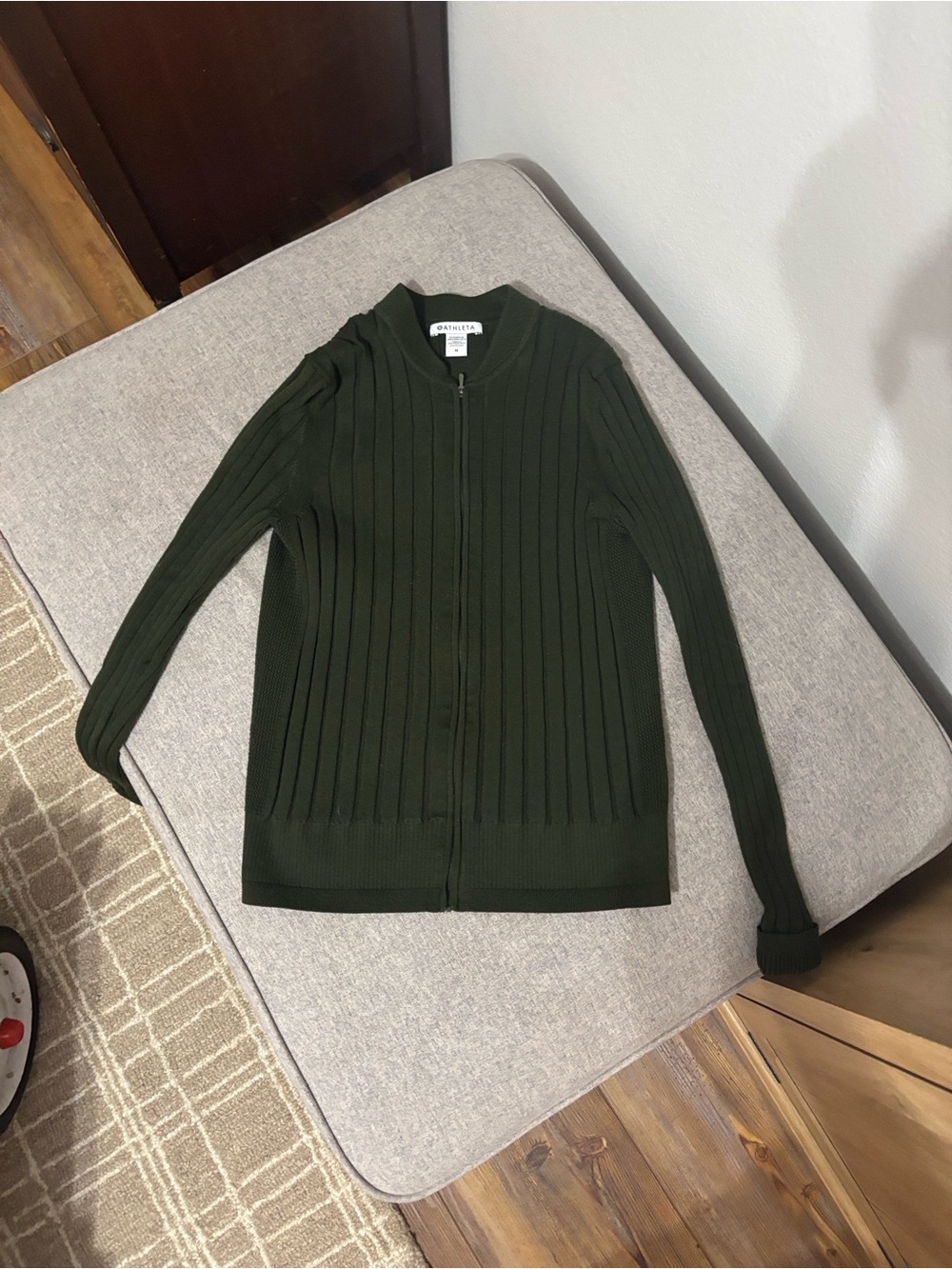 Athleta Olive Ribbed Long-Sleeve Zip Dress